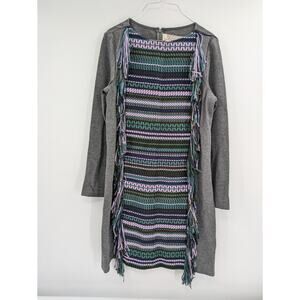 Lela Rose Fringe Wool Tunic Dress Gray Size 14